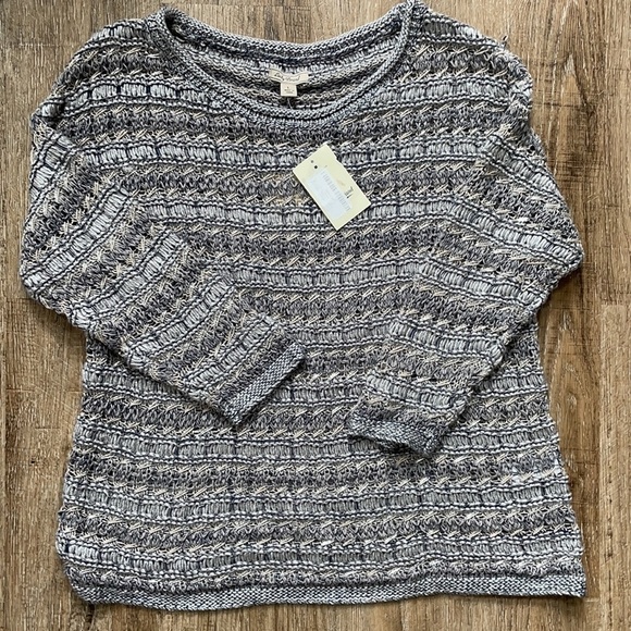 COPY - Lucky Brand Metallic 3/4 Sleeve Sweater Gray Lg - Picture 2 of 5